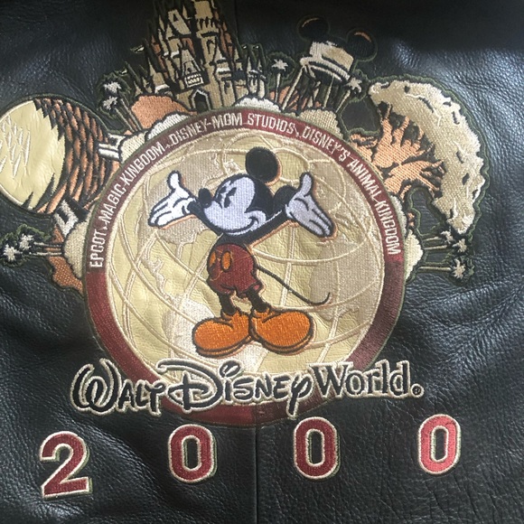 Disney 2000 Millennium Leather Varsity Bomber Jacket Mickey Mouse Sz L Rare - Picture 4 of 16